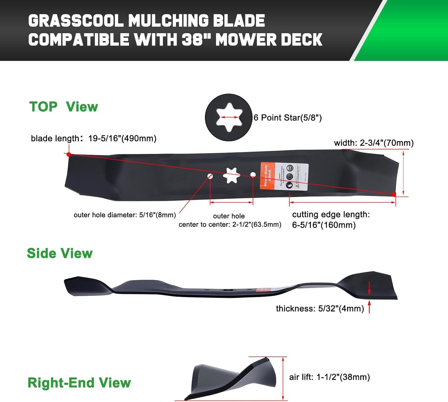 2PK Mower Blades For 38″ Deck MTD 742-0610 942-0610 942-0610A Free Shipping