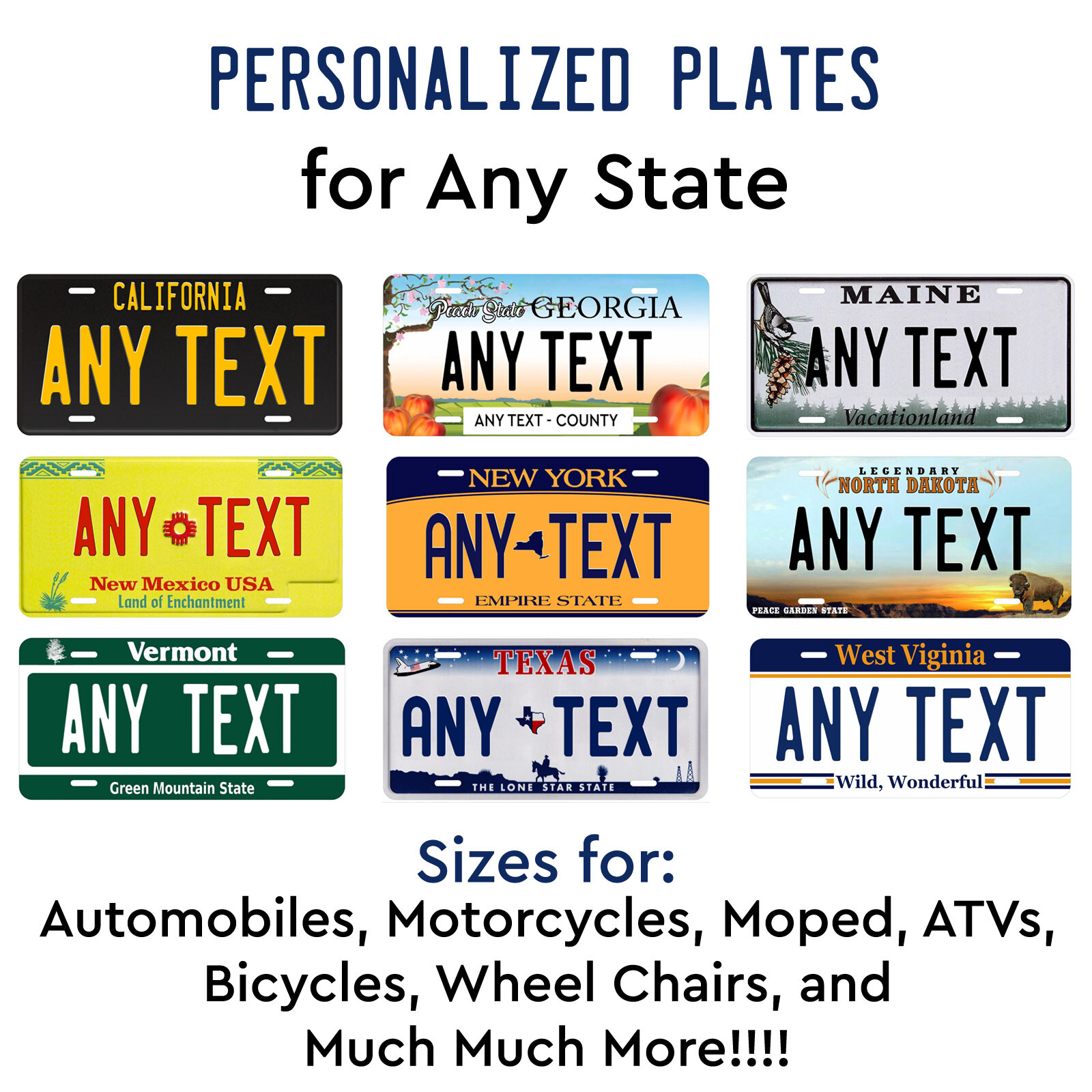Personalized Custom License Plate Tag for Any State Wall Auto Car Bicycle ATV