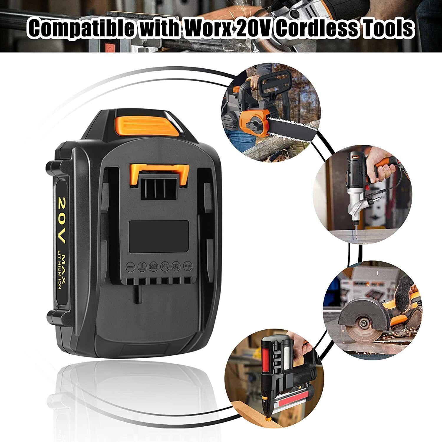 8.0AH 20V MAX Battery For WORX Extend Lithium 20 Volt WA3520 WA3525 WA3575 WG155