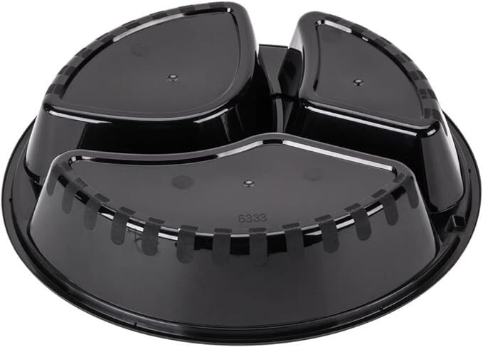 Meal Prep 48 oz Three Compartment Food Containers with Lids 10 Pack Black Round
