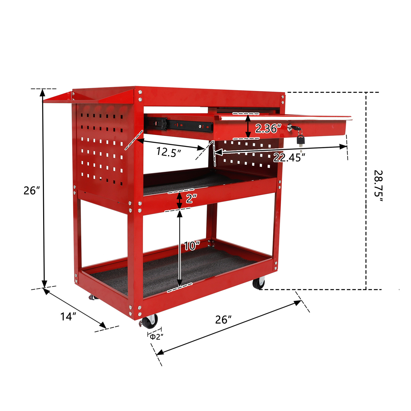 3 Tier Rolling Tool Cart 400LB Heavy Duty Mechanic Tool Cart w/ Lockable Wheels