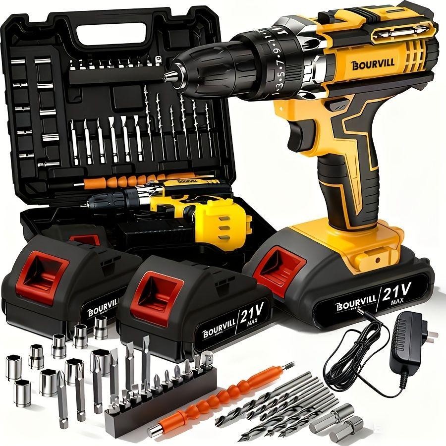BOURVILL 21V Cordless Impact Drill Set, Wireless Drill Set, Household Power Tool