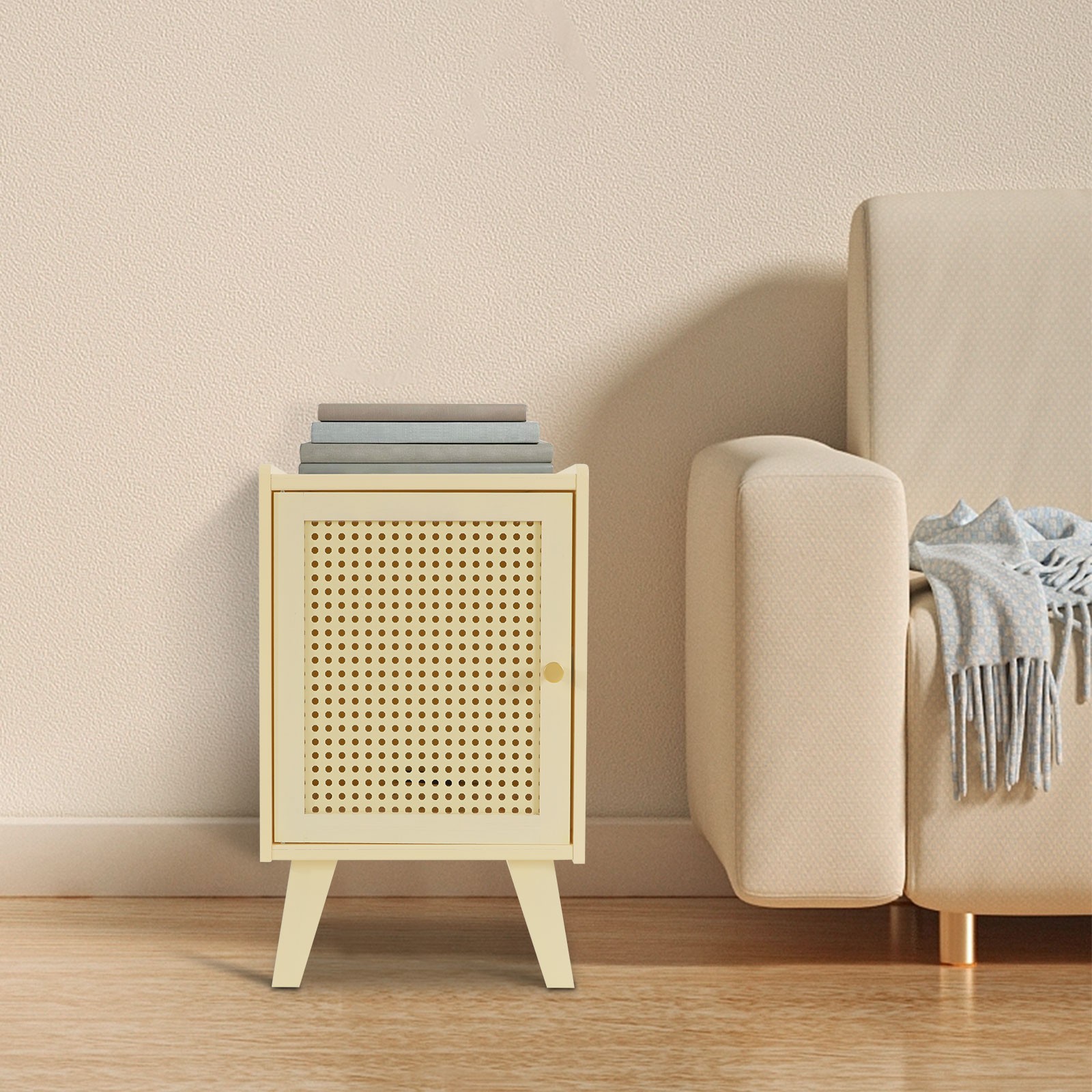 Bamboo Bedside Table End Table Storage Modern Bedside Table 12.2×11.81×20.07 in