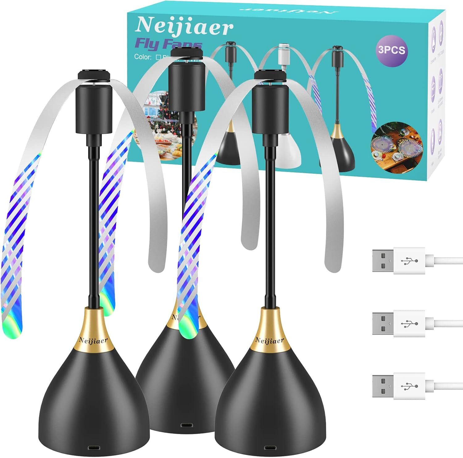 2/3/4PCS Fly Fans for Tables, Fly Repellent Fan Indoor Outdoor for Picnic, Party