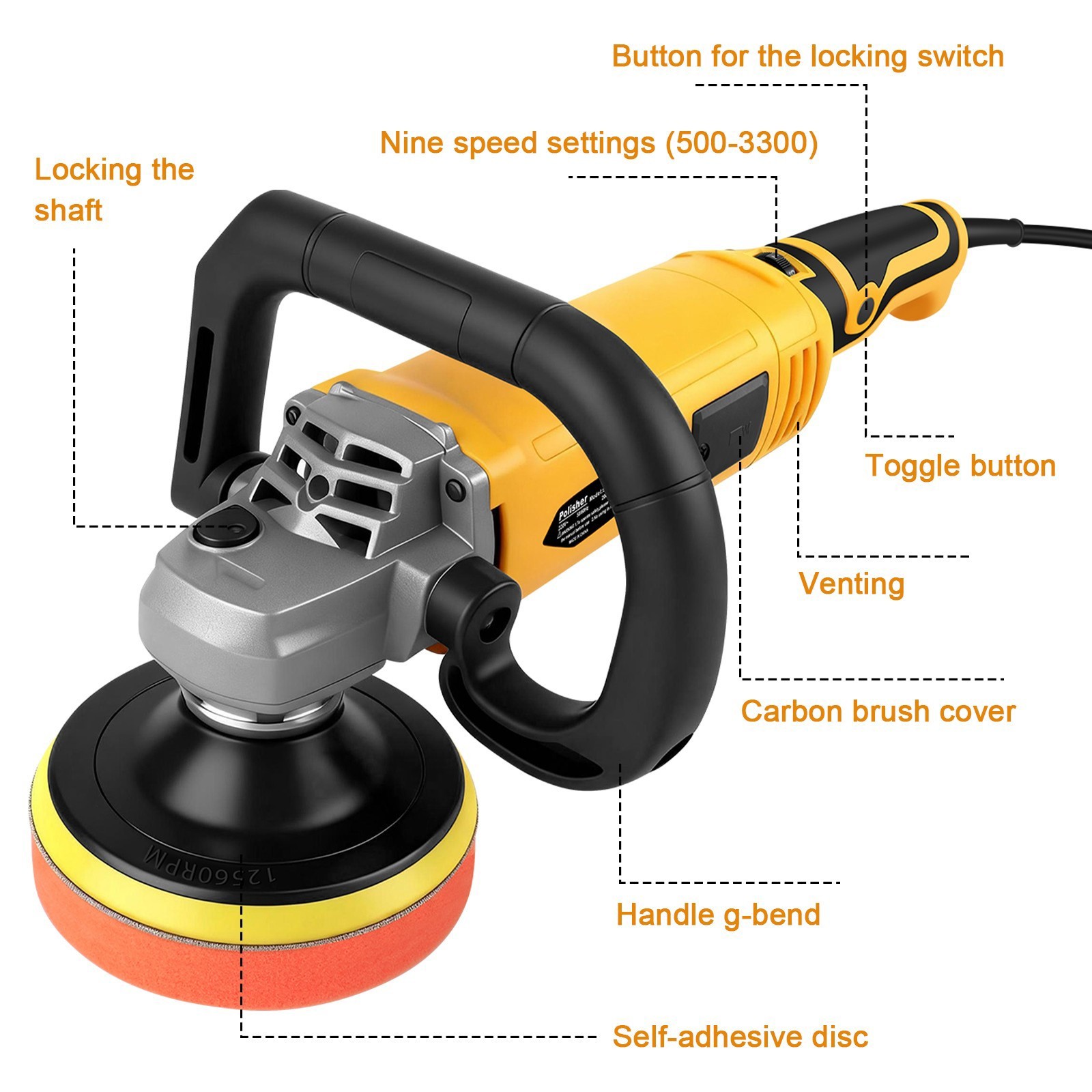 Car Buffer Polisher Waxer 7-Speed Rotary 5″6″+7″ Backing Plate Polishing Machine