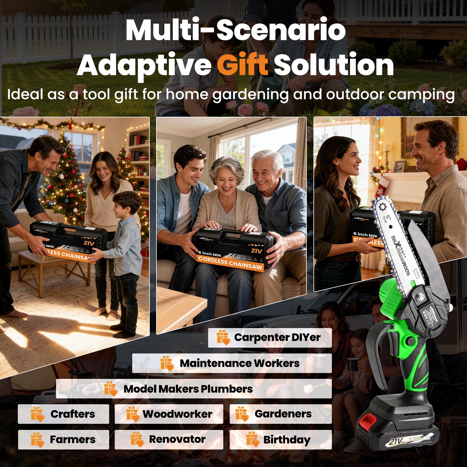 21V for Cordless Mini Chainsaw with 2 Batteries 6inch Guide Bar Wood Pruning