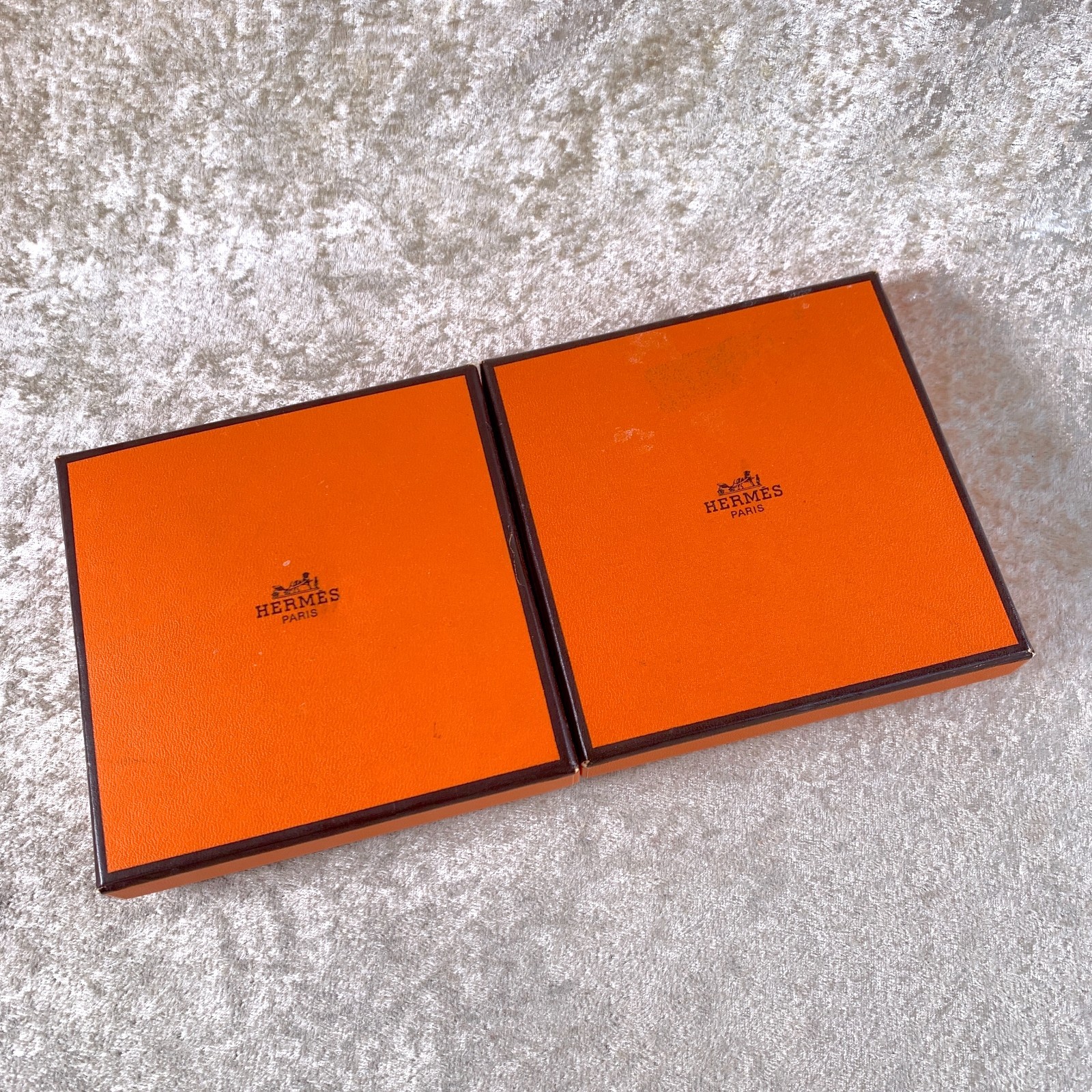 Hermes Mini Change Tray Porcelain Ashtray Patchwork 8x8cm Set of 2 with Case