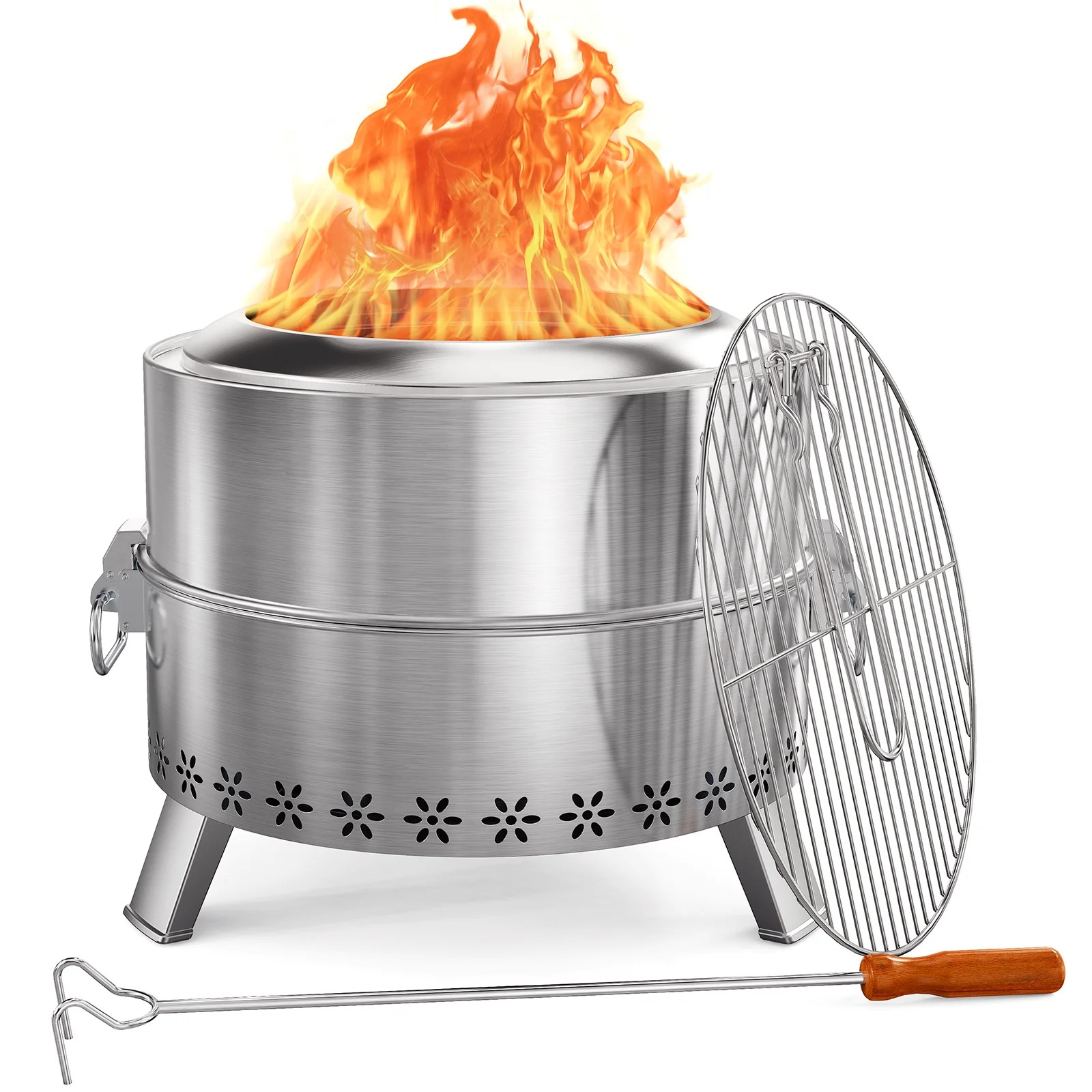 CHITOOMA 19 Inch Smokeless Fire Pit for Outside, Stainless Steel Wood with