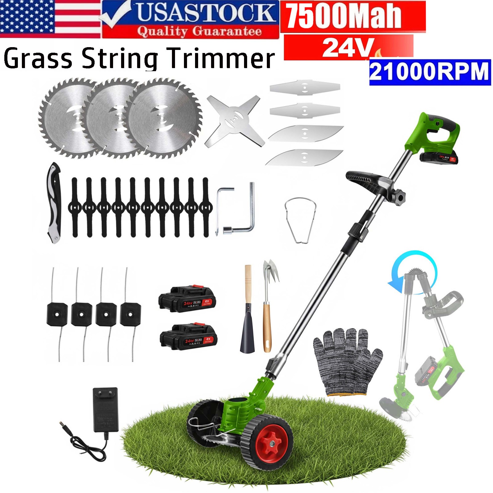 Electric Cordless Grass String Trimmer Lawn Edger Weed Wacker Cutter + 2 Battery