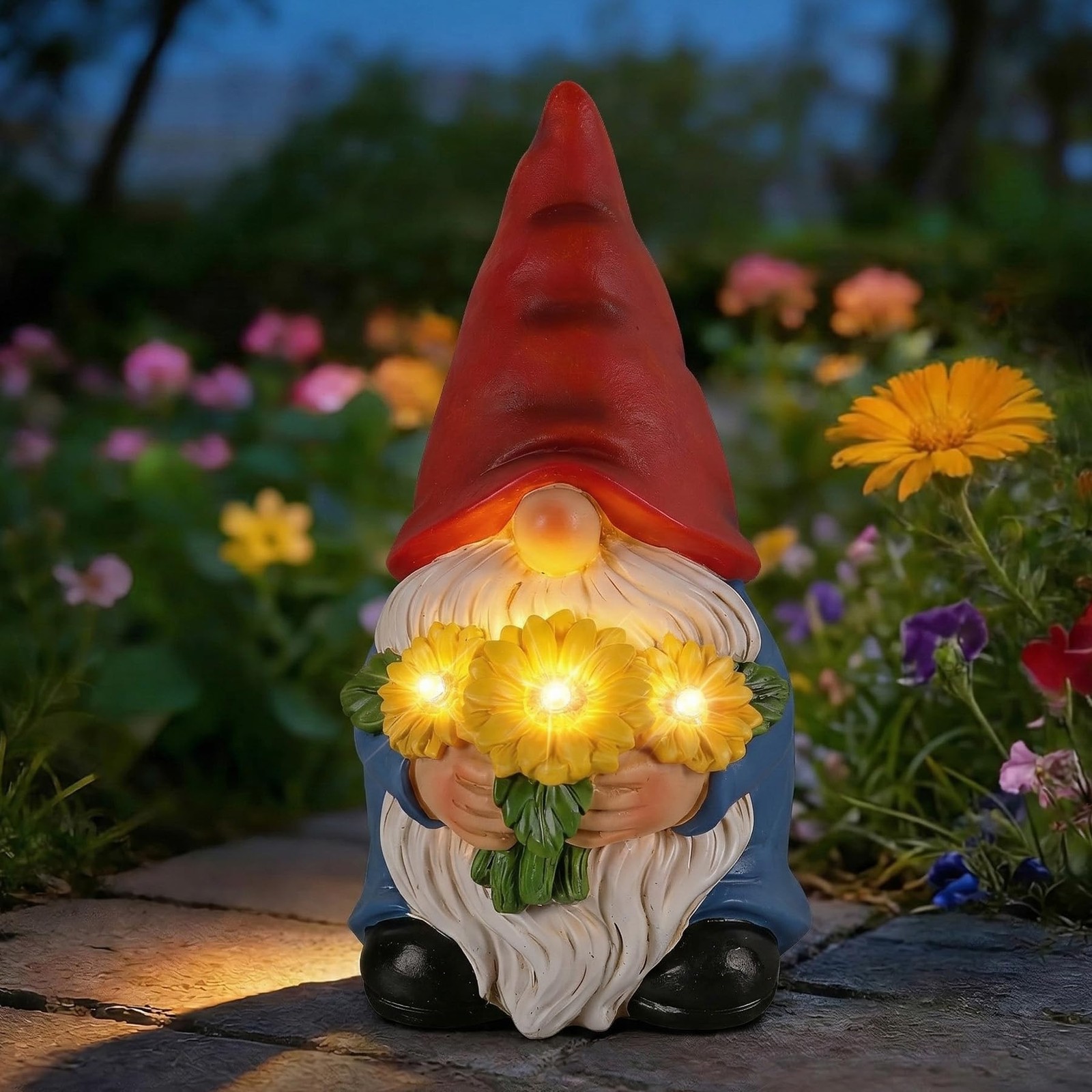 Garden Gnomes Outdoor Solar Garden Decor Garden Statues with Sunflower Lights…