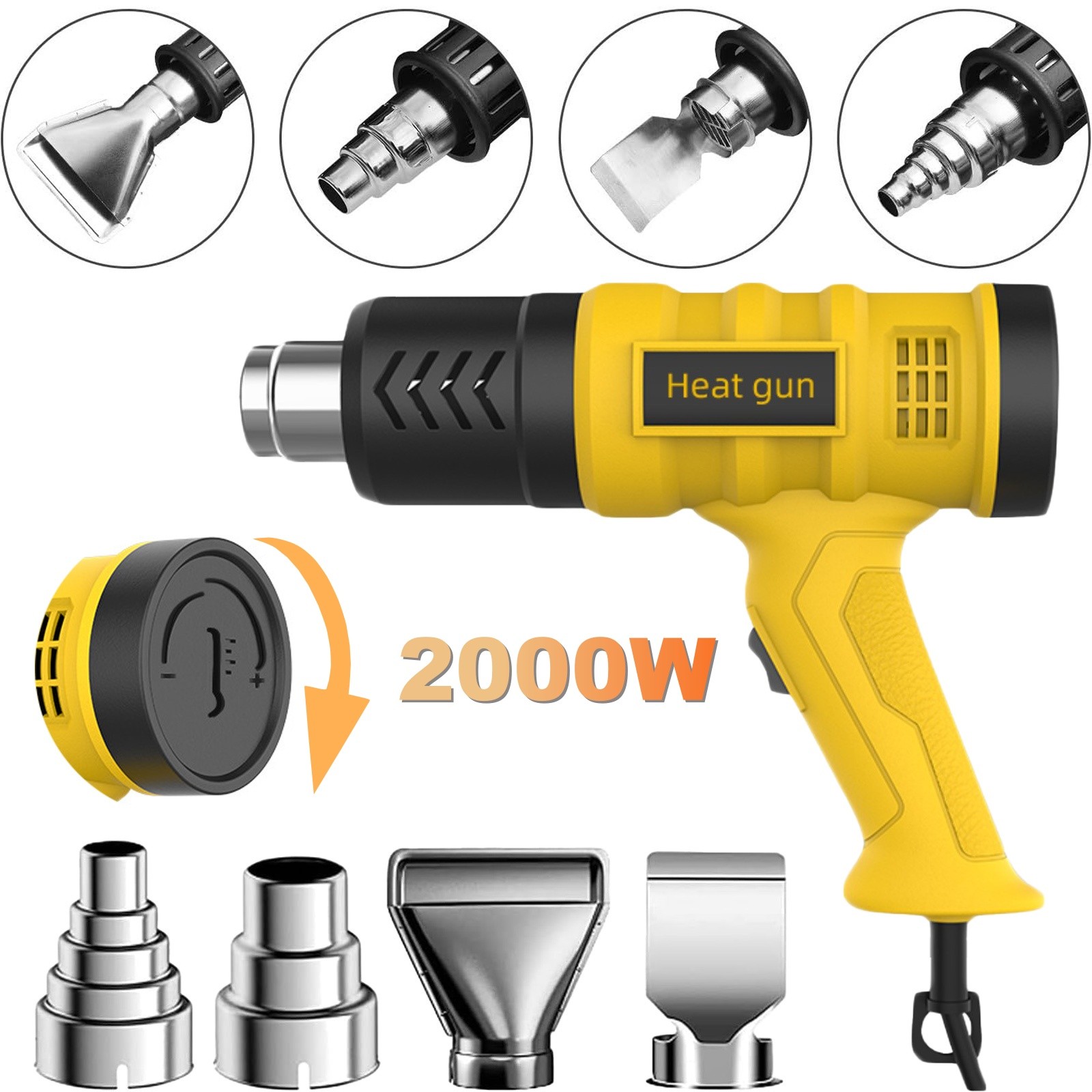 2000W Electric Heat Gun with LCD Display, Dual Temperature Control+4 Nozzles