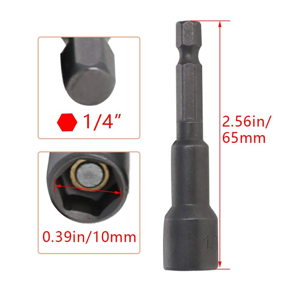 1/4″ Quick-Change Hex Shank 10mm Magnetic Nut Setter Driver Drill Bit, 65mm L…