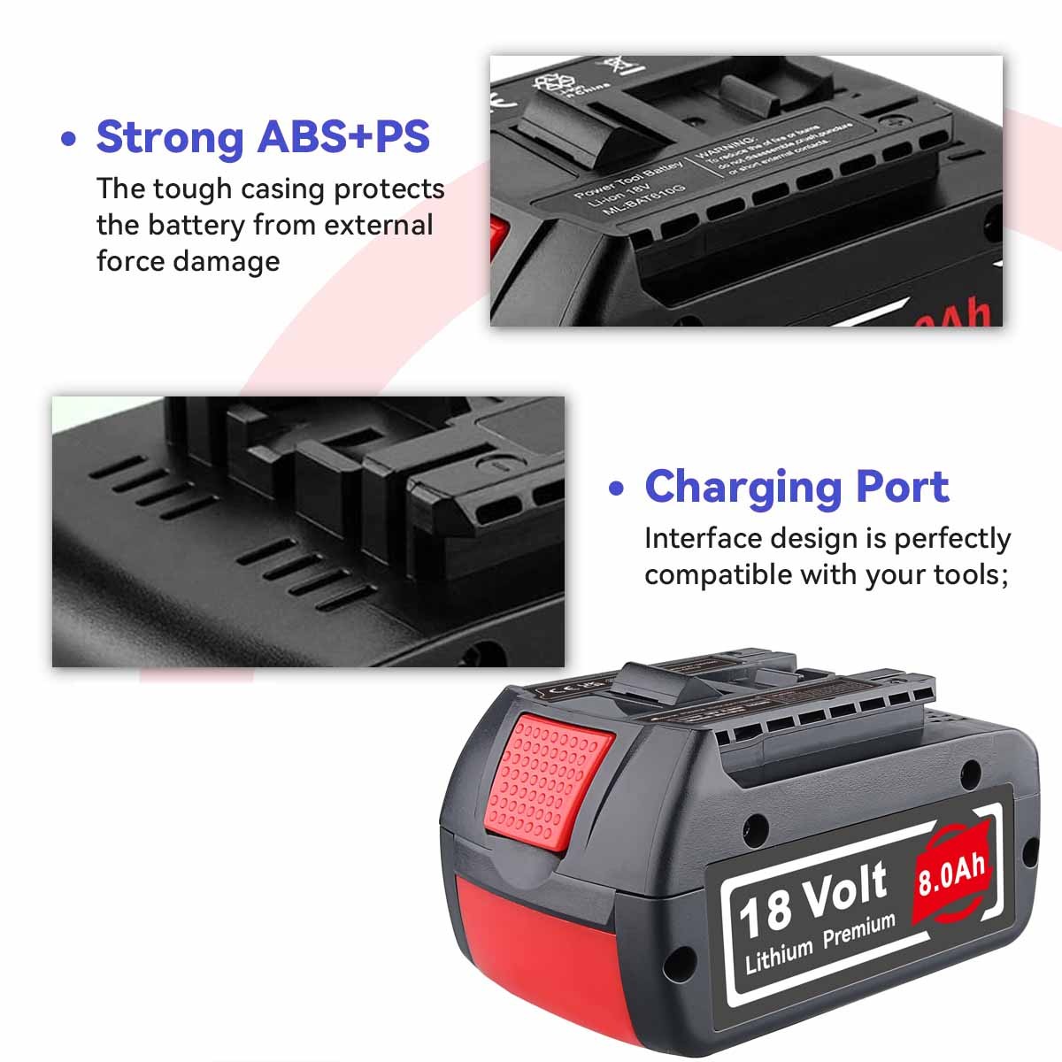 2pack 8.0AH 18V Battery For Bosch 18 VOLT Li-ion BAT609 BAT610G BAT618 24618-01