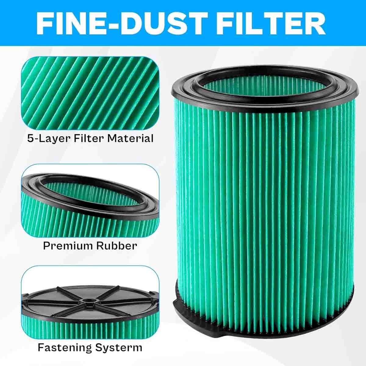 VF6000 Filter Replace For Ridgid Wet Dry Vac Vacuum 5-20 Gallon WD5500 WD0671