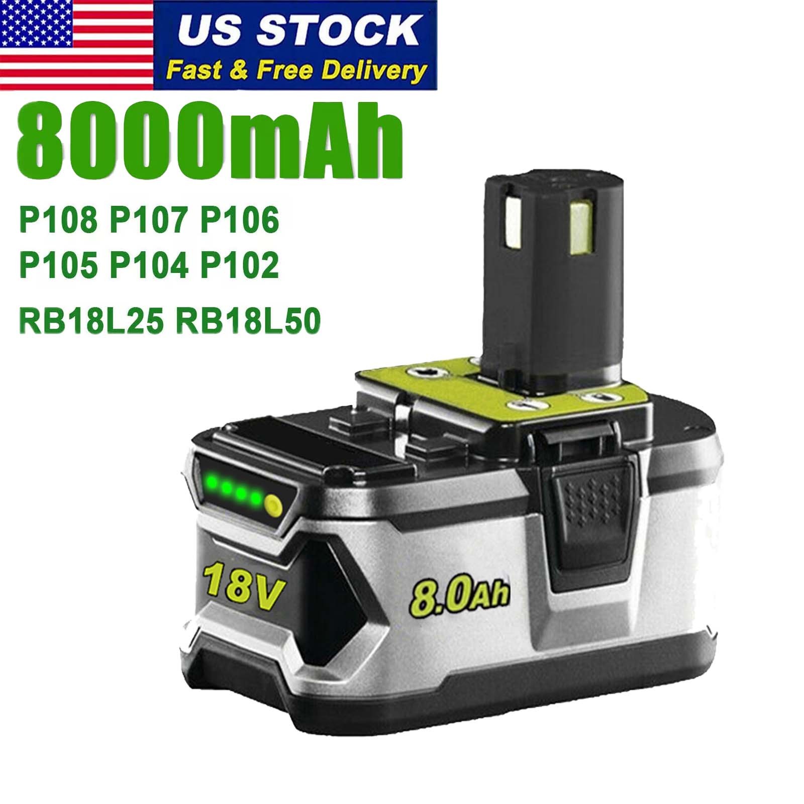1X丨2X丨3X丨4X 8.0Ah For RYOBI 18V Battery One Plus High Capacity P108 P107 Li-Ion