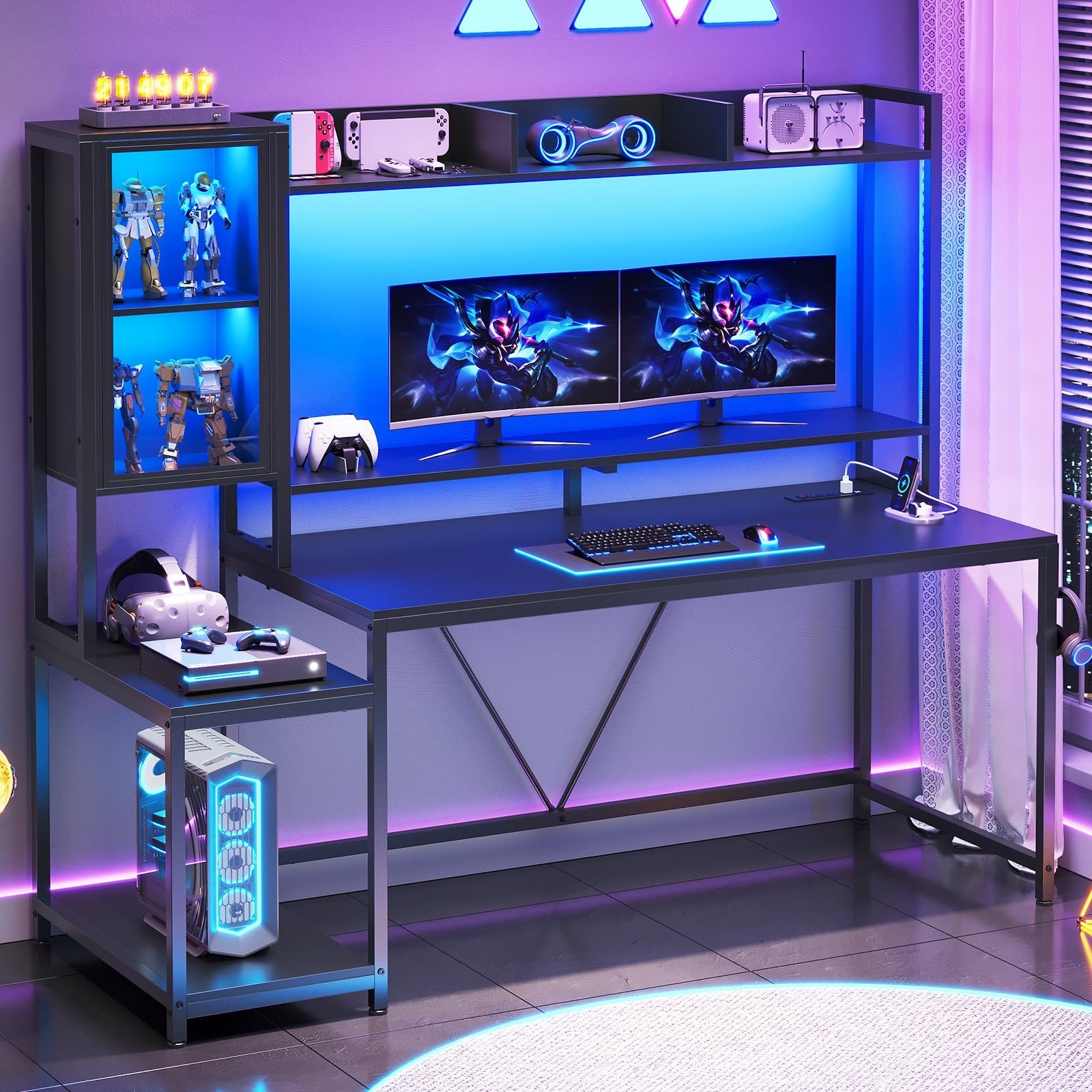 Home Office Study Table Computer Desk Large PC Gamer Desk With Display Cabinet