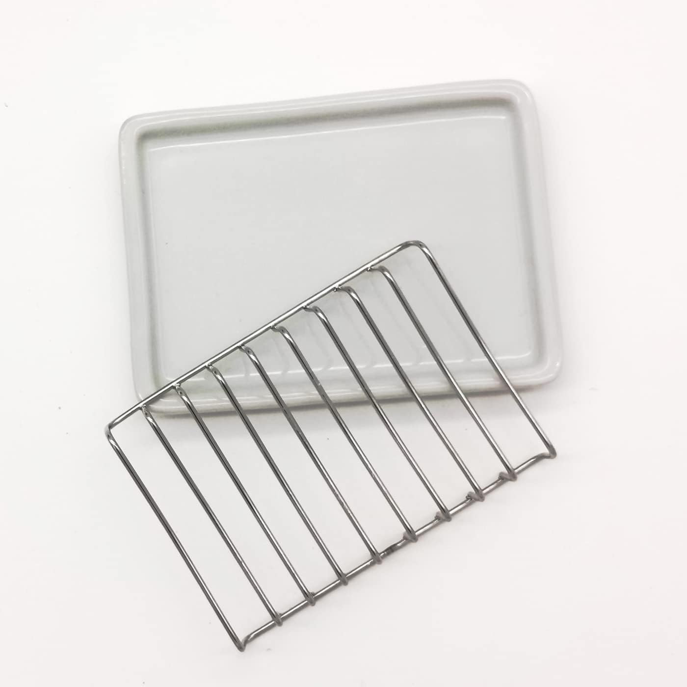 Ceramic Soap Dish with Stainless Steel Drain Tray Self Draining Soap Holder Spon
