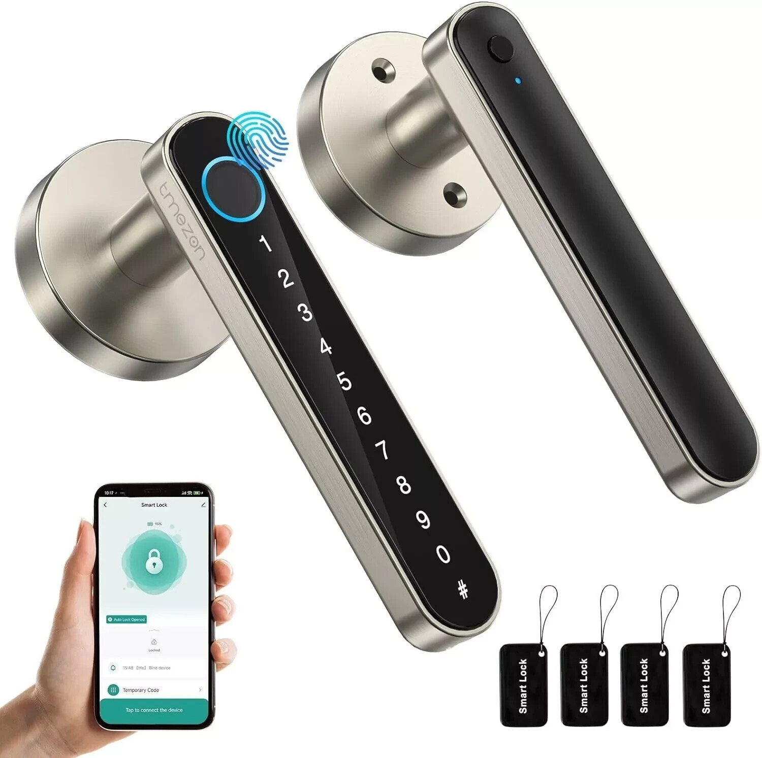 Smart Door Handle, Fingerprint Keyless Entry Electronic Digital Keypad Free APP