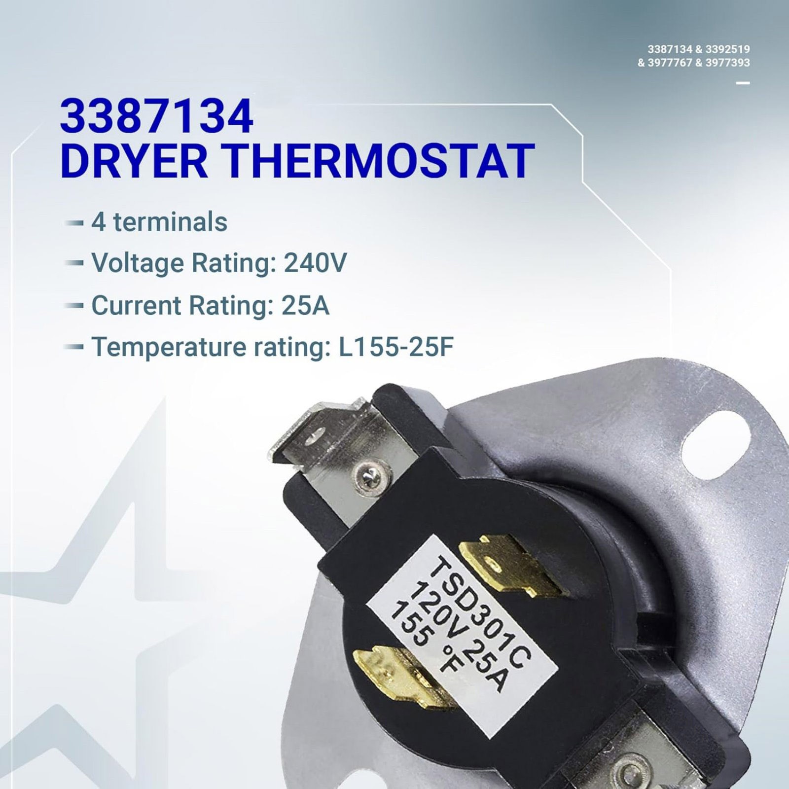 OEM 3977393 Dryer Thermostat Kit For Crosley Direct Fit With 1 PC One Time Fuse