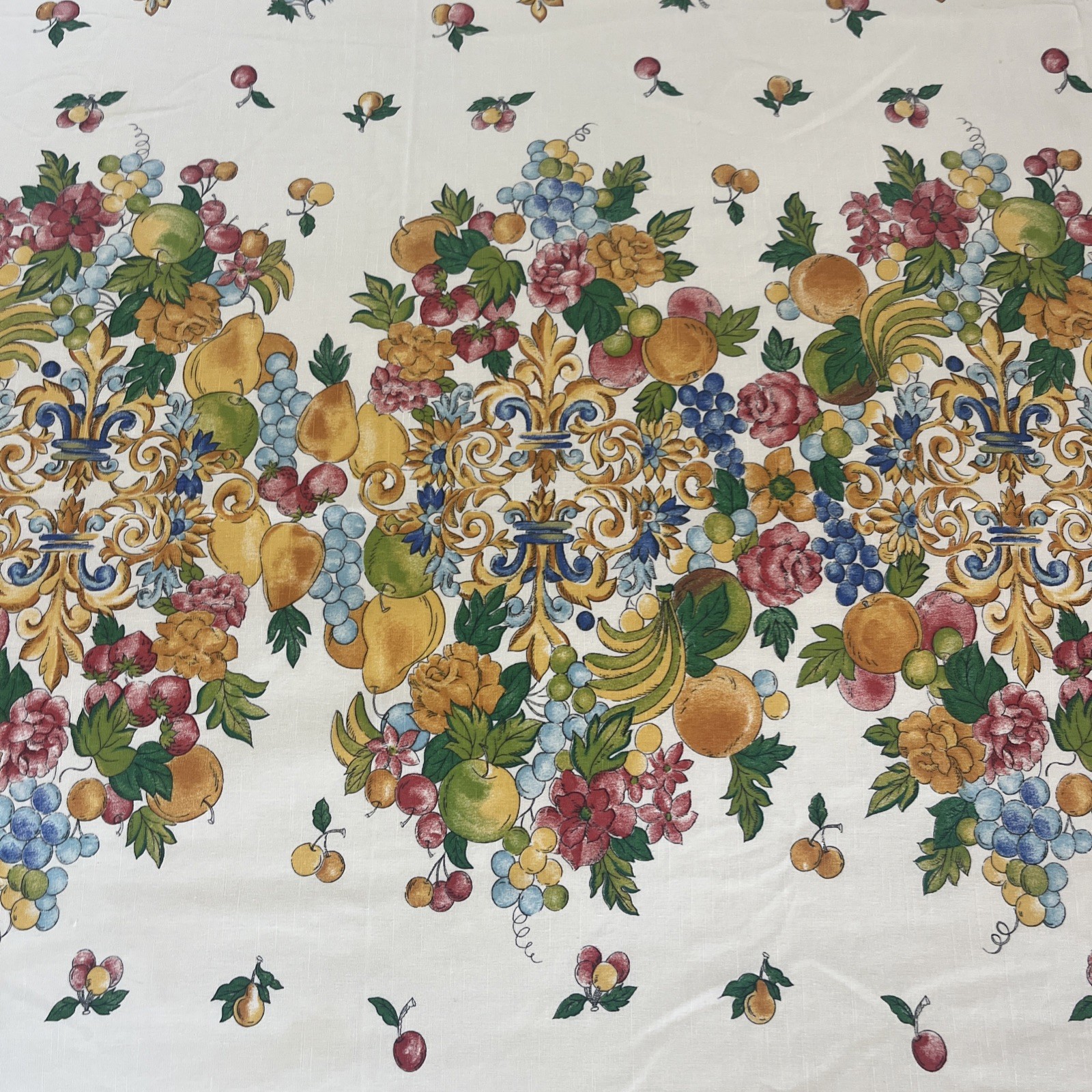Renaissance-style Rectangular TABLECLOTH SCROLL & FRUITS 60x 78”