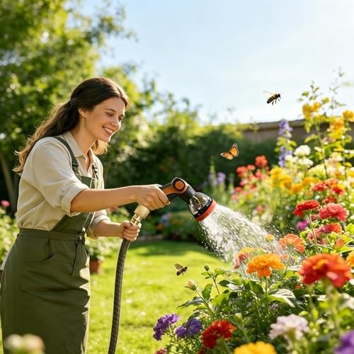 50FT Flexible Garden Hose & 10Modes Nozzle,None Expanding 50 Feet Orange-Black