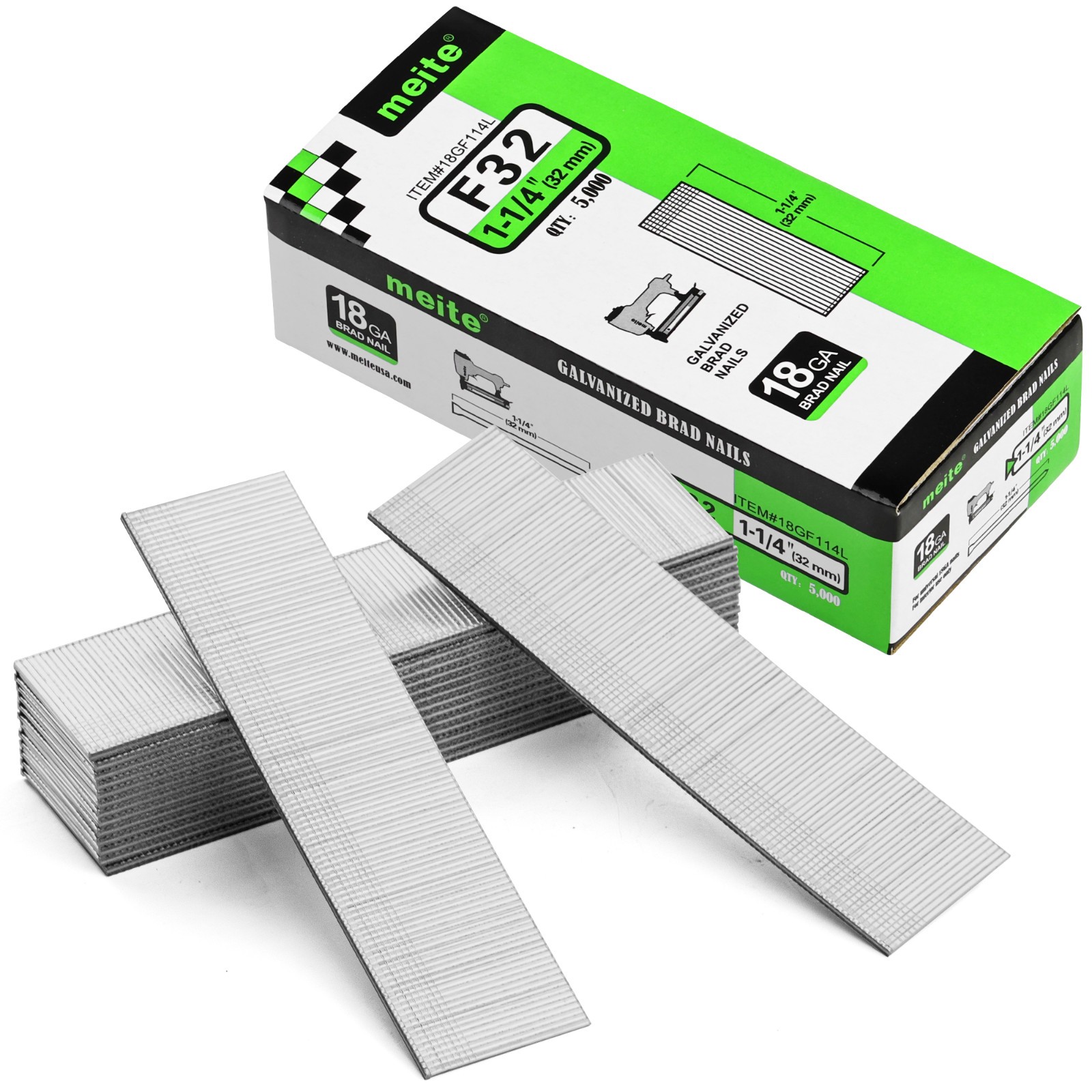 5,000 PCS meite 18 Gauge Brad Finish Nails 1/2″ to 2″ Length Galvanized F Series