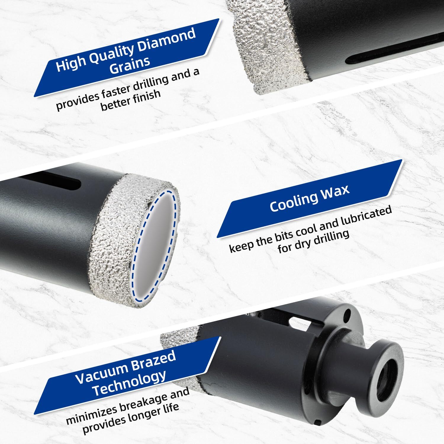 Diamond Drill Bit Set Tile Hole Saw Kit Core Bits For Granite Ceramic Porcelain
