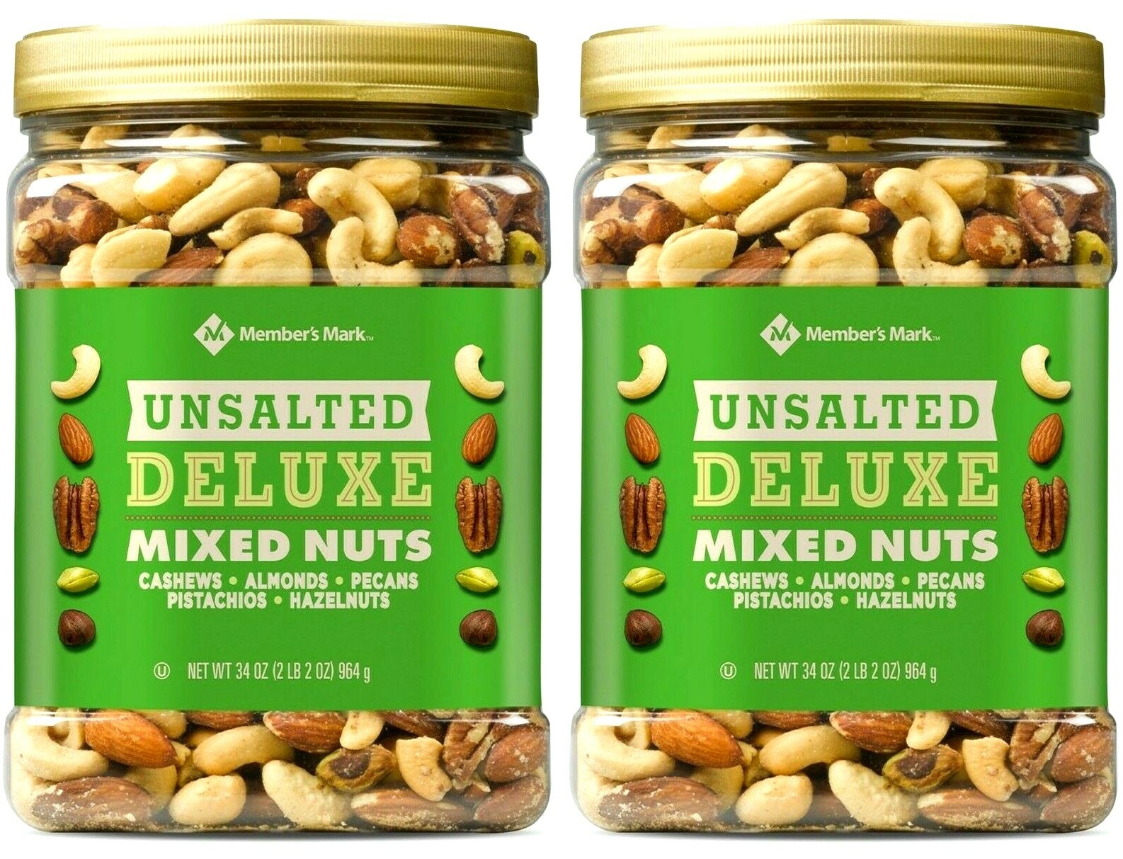 2 Packs Member’s Mark Unsalted Deluxe Mixed Nuts 34 oz Each Pack