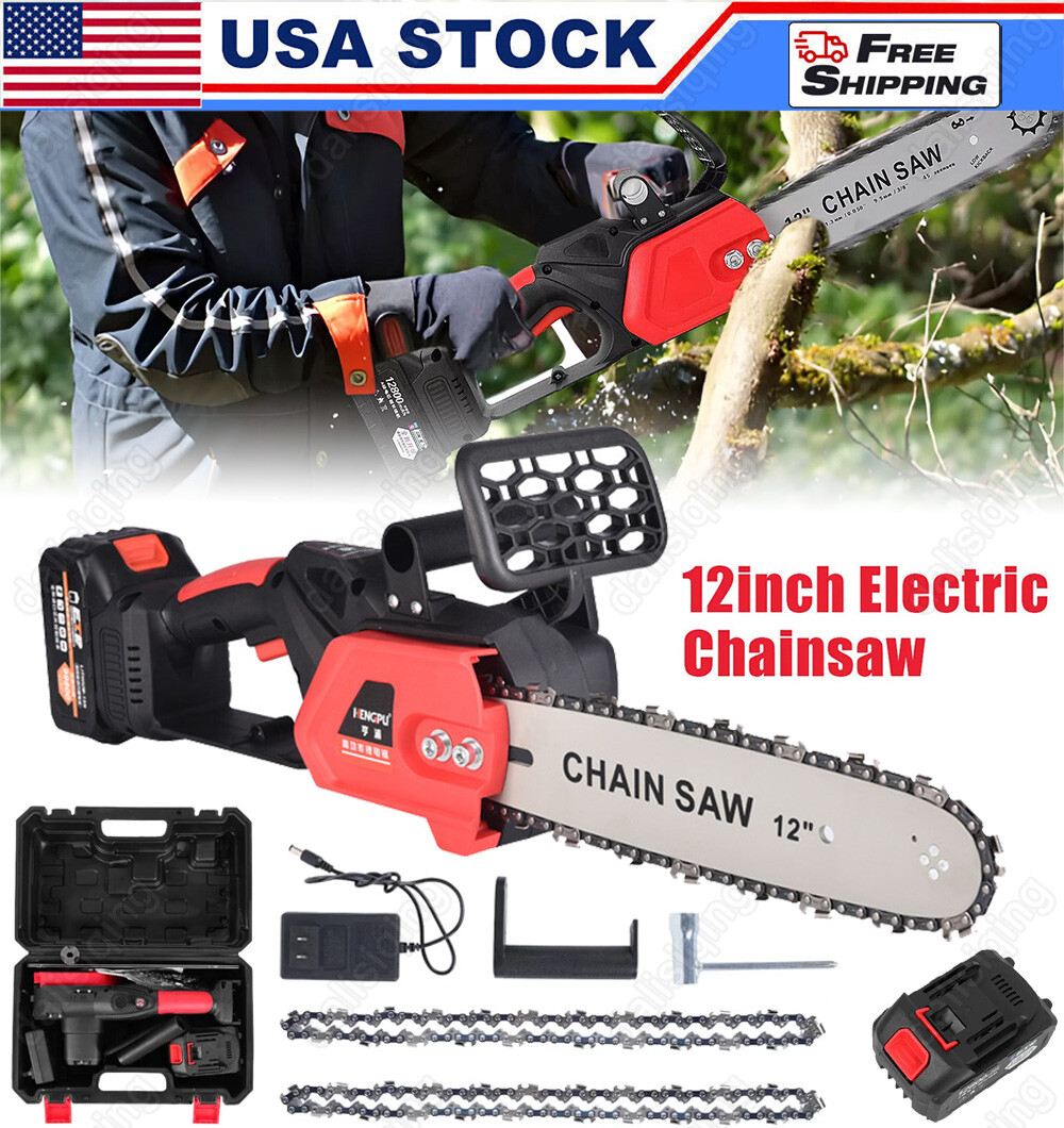 12″ Cordless Chainsaw 21V Brushless Electric Handheld Chain Saw +Battery&Charger