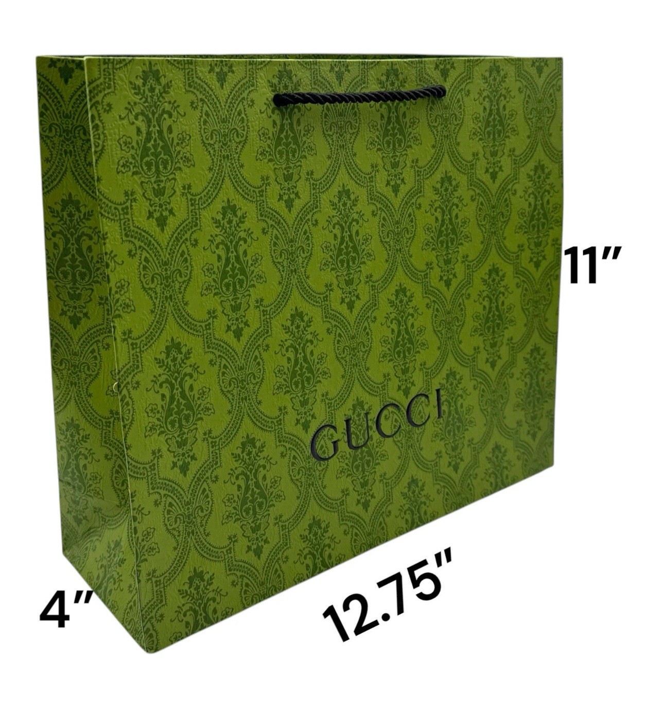 Classic Green Gucci Printed Med Shopping Gift Bag 12.75” x 11” x 4” Photoshoots