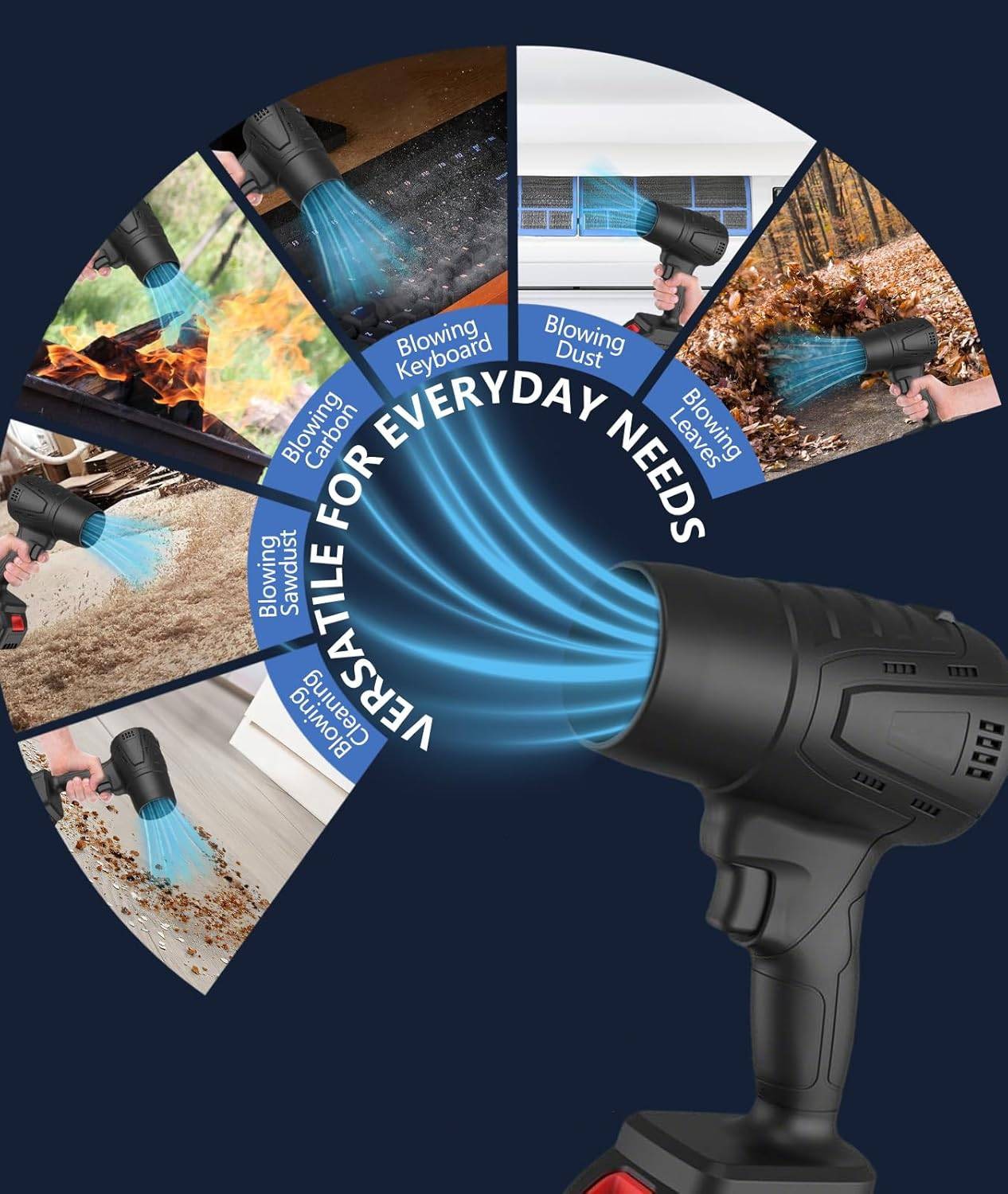 Cordless Air Jet Blower Compact Handheld Leaf Blower Turbo Fan w/ Dual Batteries