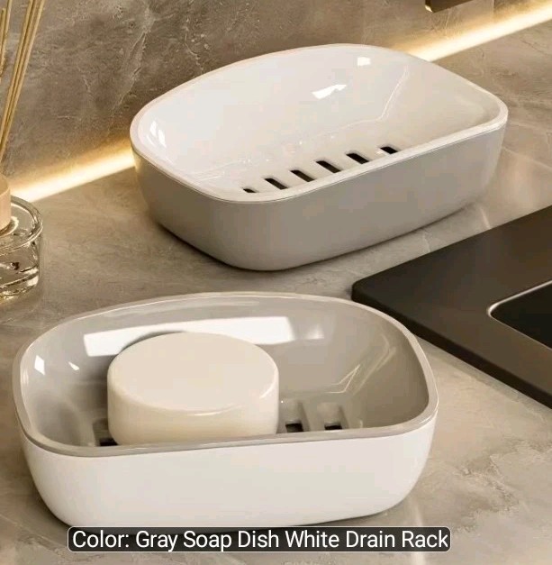 Soap Dish, Double-Layer Drainage, Automatic Drain, Easy to Clean Gray