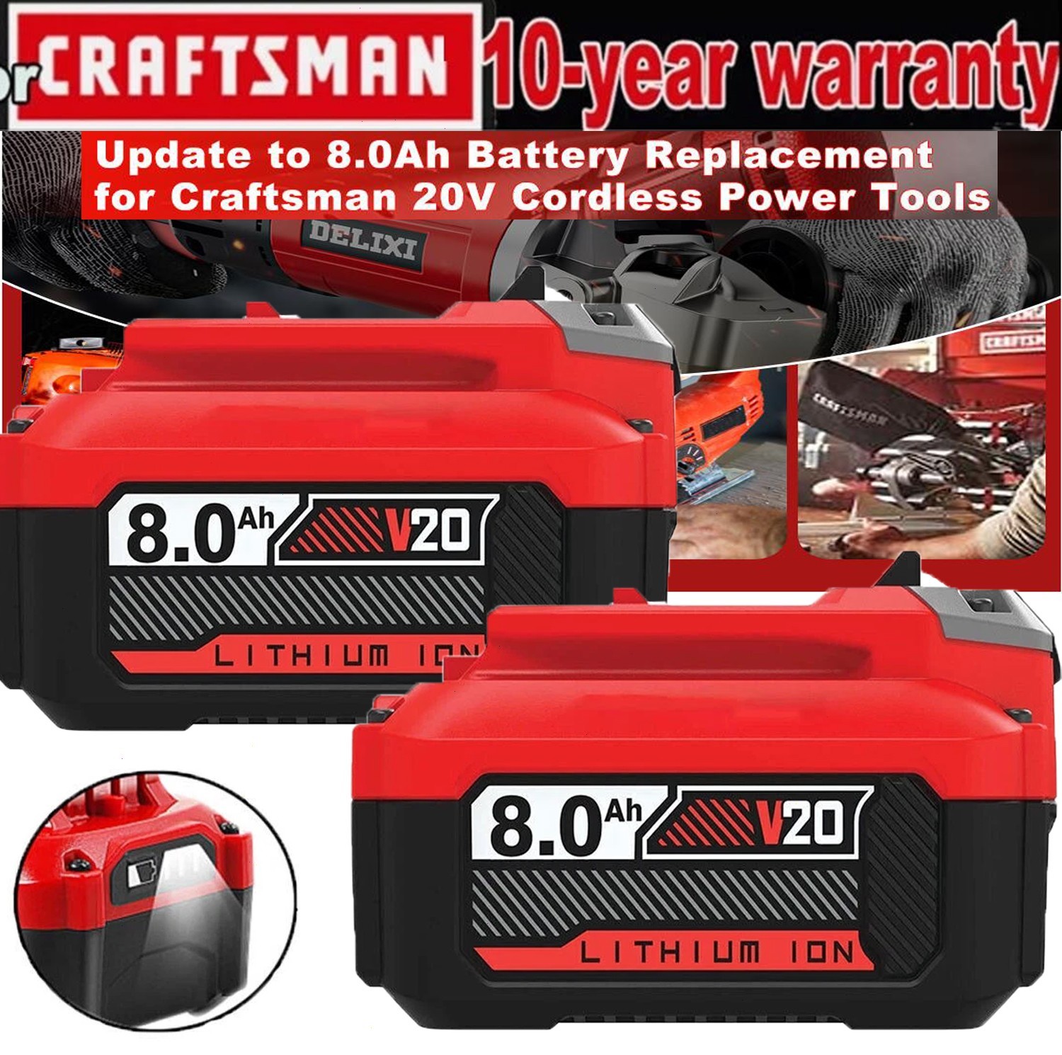 2PACK 20 Volt V20 For Craftsman 20V 8.0Ah Li-ion Battery CMCB204 CMCB202 CMCB201