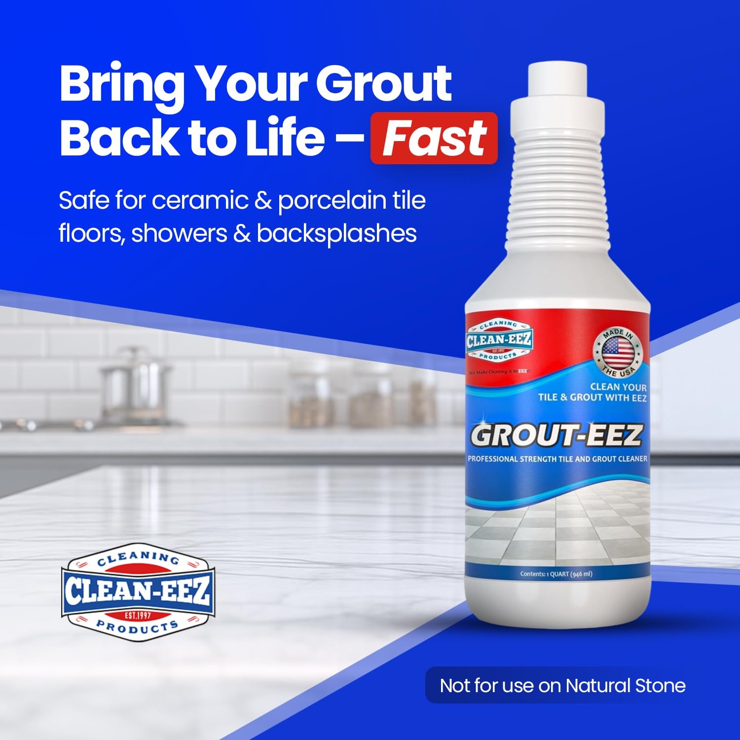 Grout-eez Tile Cleaner Handheld Brush 32 oz Heavy-Duty Stain Remover Ceramic