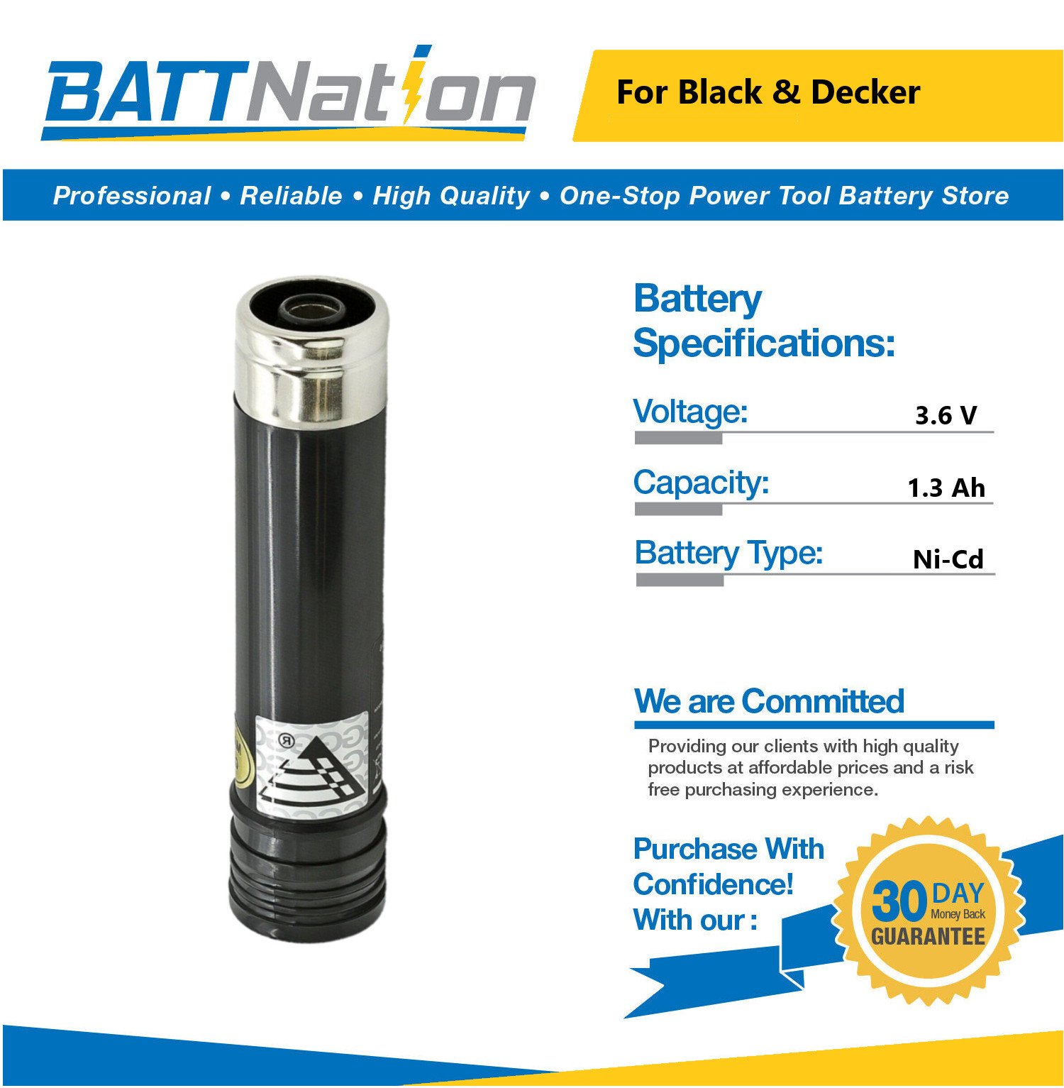 3.6V 1.3Ah NiCd Battery for Black & Decker VP100, VP110, VP130, VP143