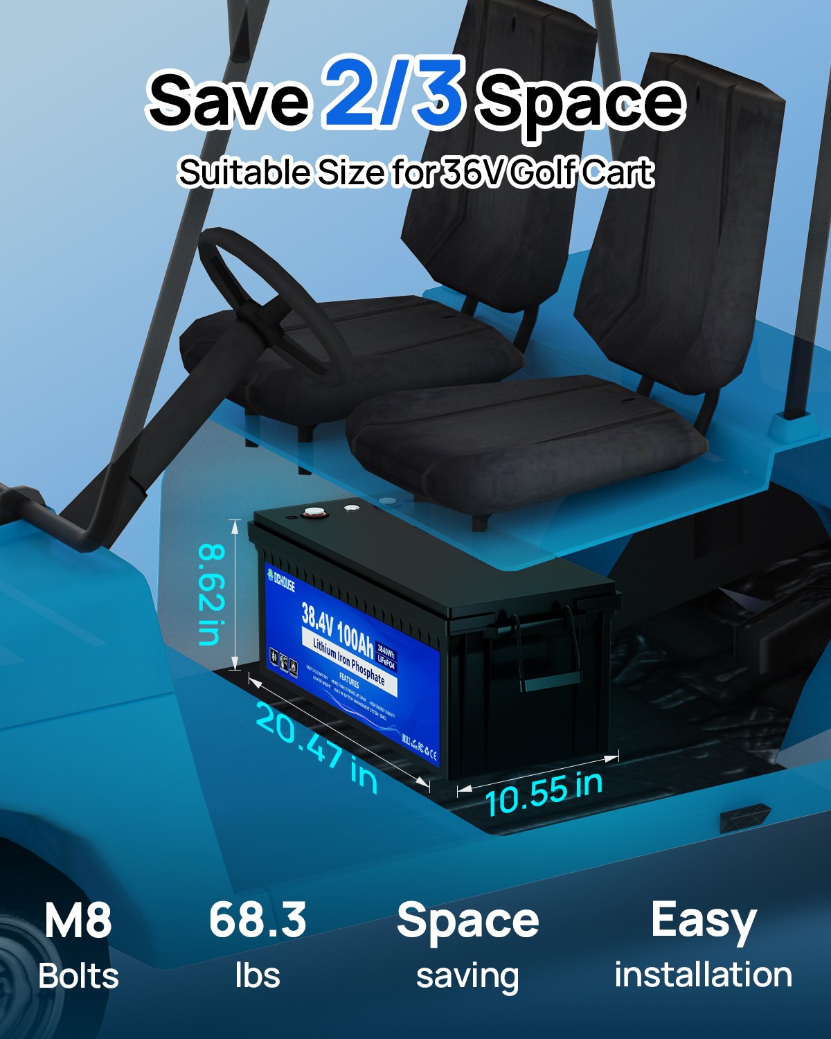 36V 100Ah Lithium Golf Cart Battery with 25A Charger Golf Cart Trolling Motor RV