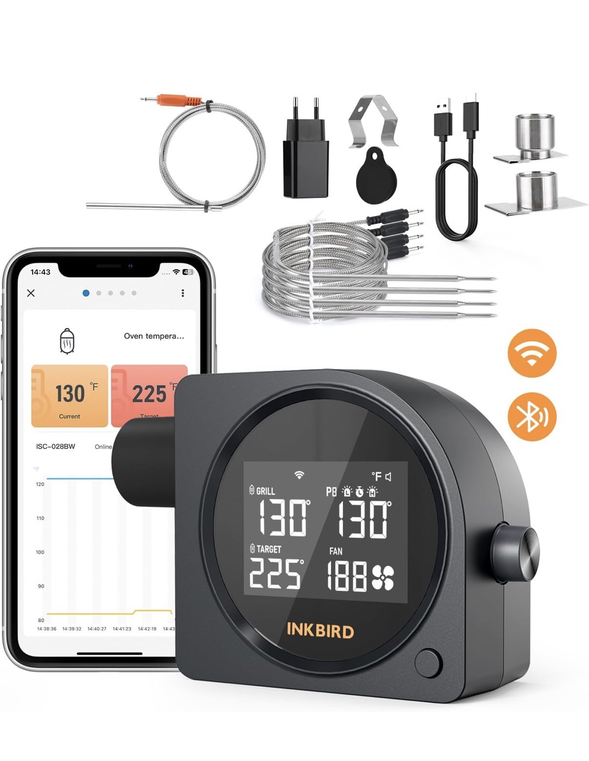 INKBIRD Automatic Smoker Fan Controller WiFi Bluetooth Infrared Thermometer Gun