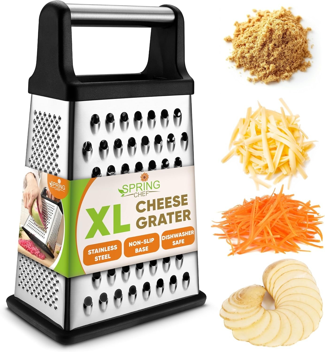 XL Professional 4-Sided Stainless Steel Cheese Grater – Effortless Food Prep