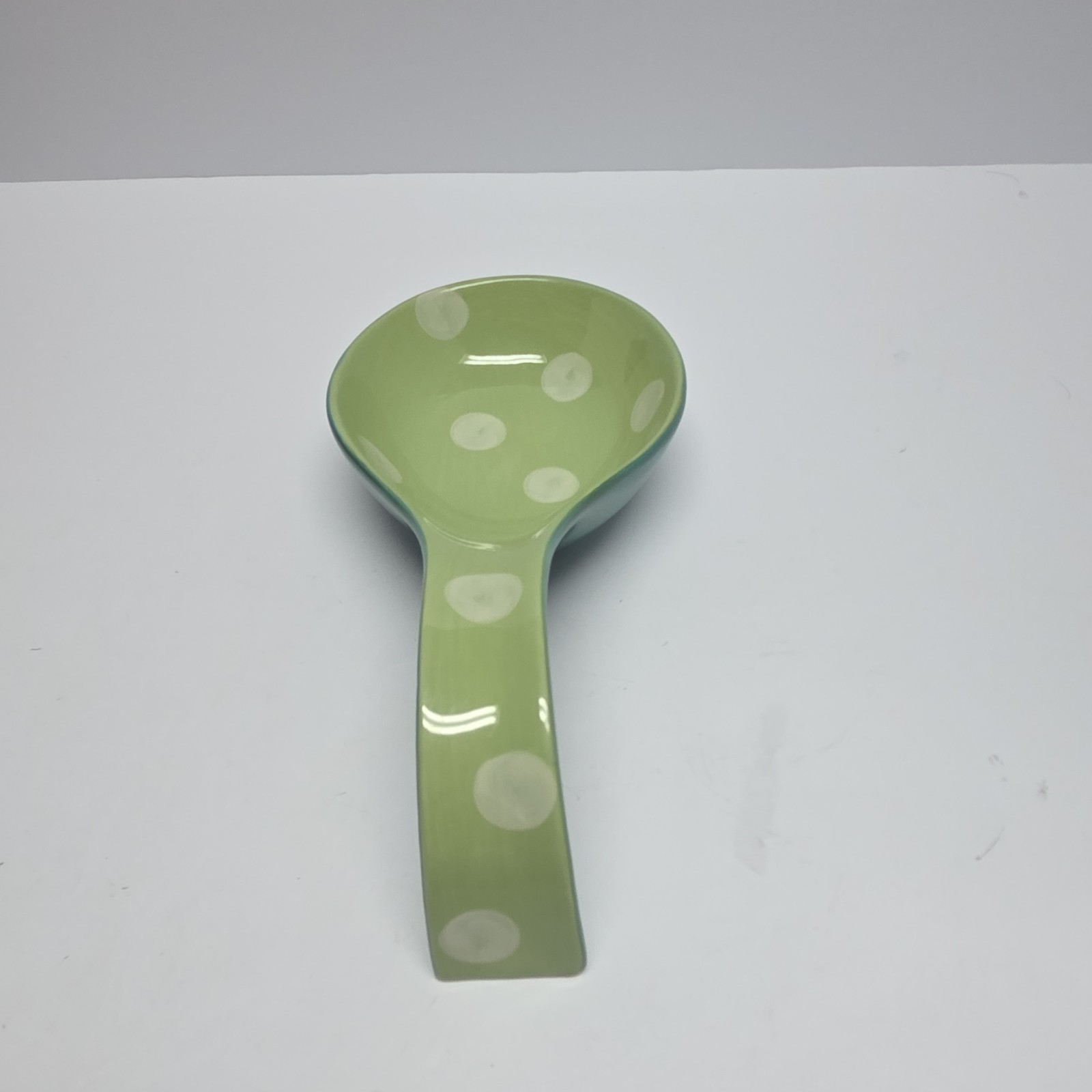 gp Green White Polka Dot Ceramic Spoon Rest Modern Design Less Than 10 in