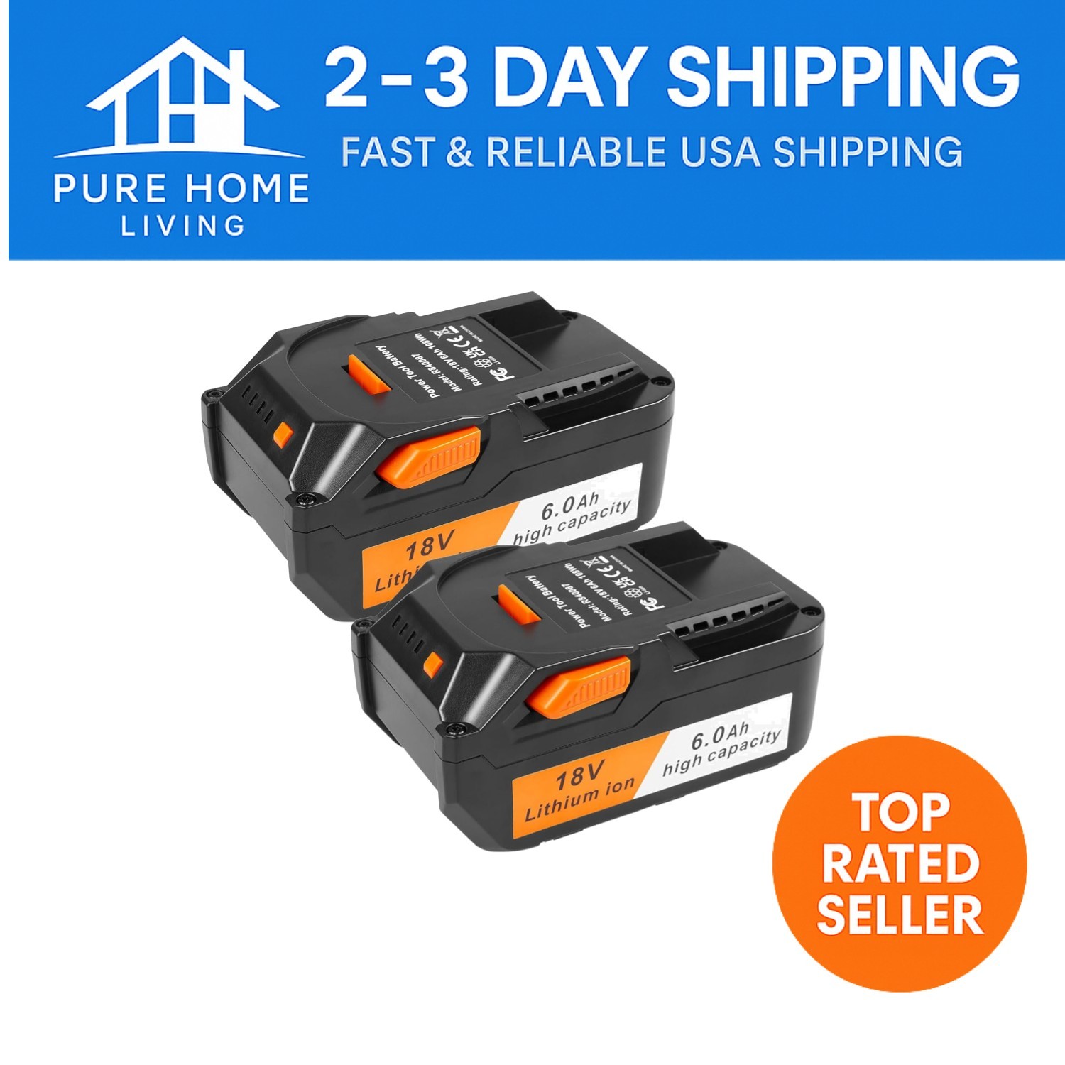 2-Pack 6.0Ah Rechargeable Batteries for Ridgid 18V Drill – Advanced Protection