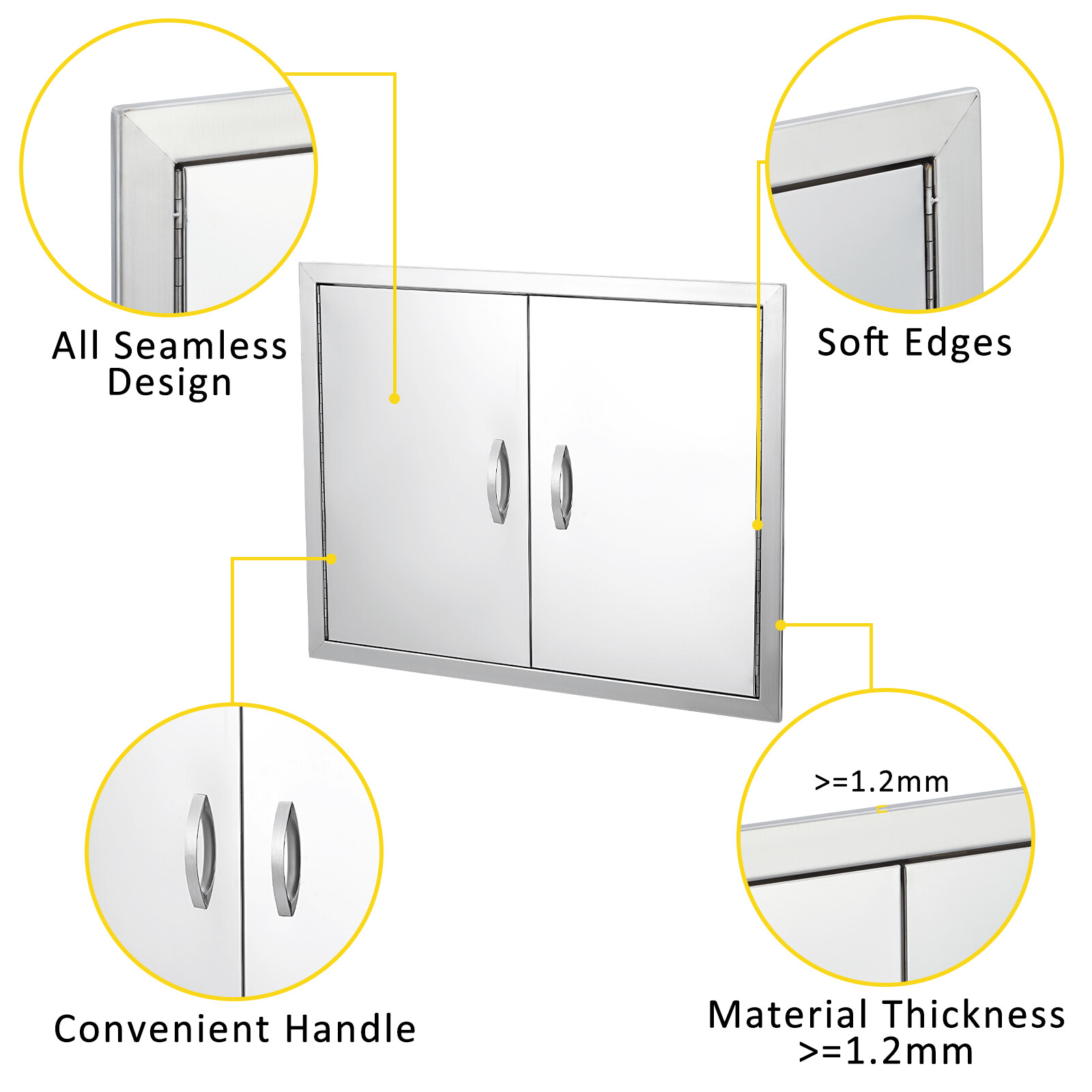 BBQ Access Door, Outdoor Grill Door Double Door Brushed Stainless Steel for BBQ