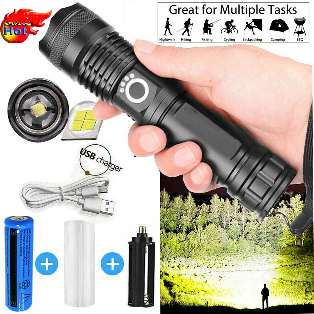 Rechargeable 990000LM LED Flashlight Tactical Police Super Bright Torch Zoomable