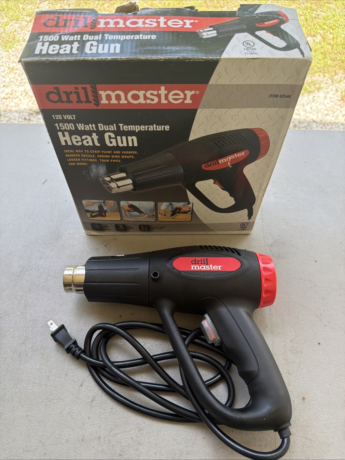 Drill Master 62546 1500W Dual Temperature Heat Gun w/ Box & Manual 120V