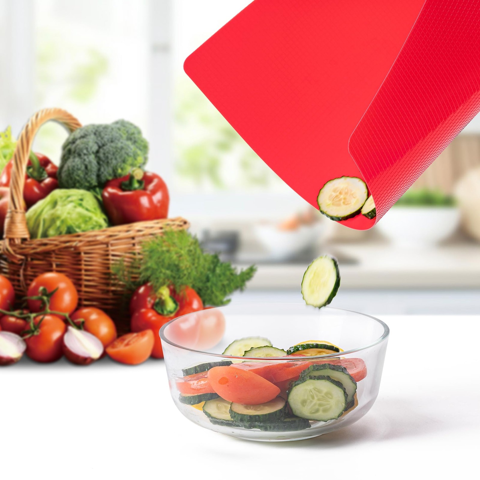 5 Pieces Flexible Plastic Cutting Board Mats with Food Icons, BPA Free Cutting–