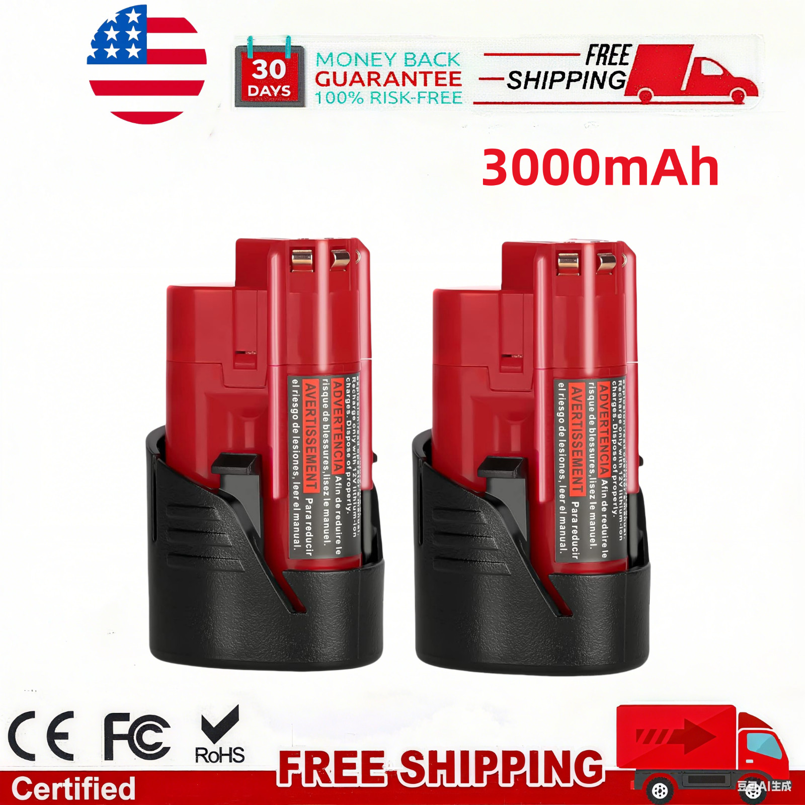 2 PCS For MіІwaukеe 48-11-2460 M12 12V LITHIUM XC 3.0 Extended Capacity Battery