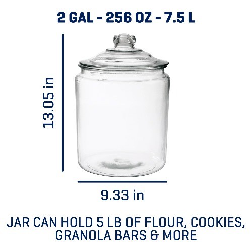 (2 pack) Anchor Hocking Heritage Hill Glass Jar with Lid, 2 Gallon