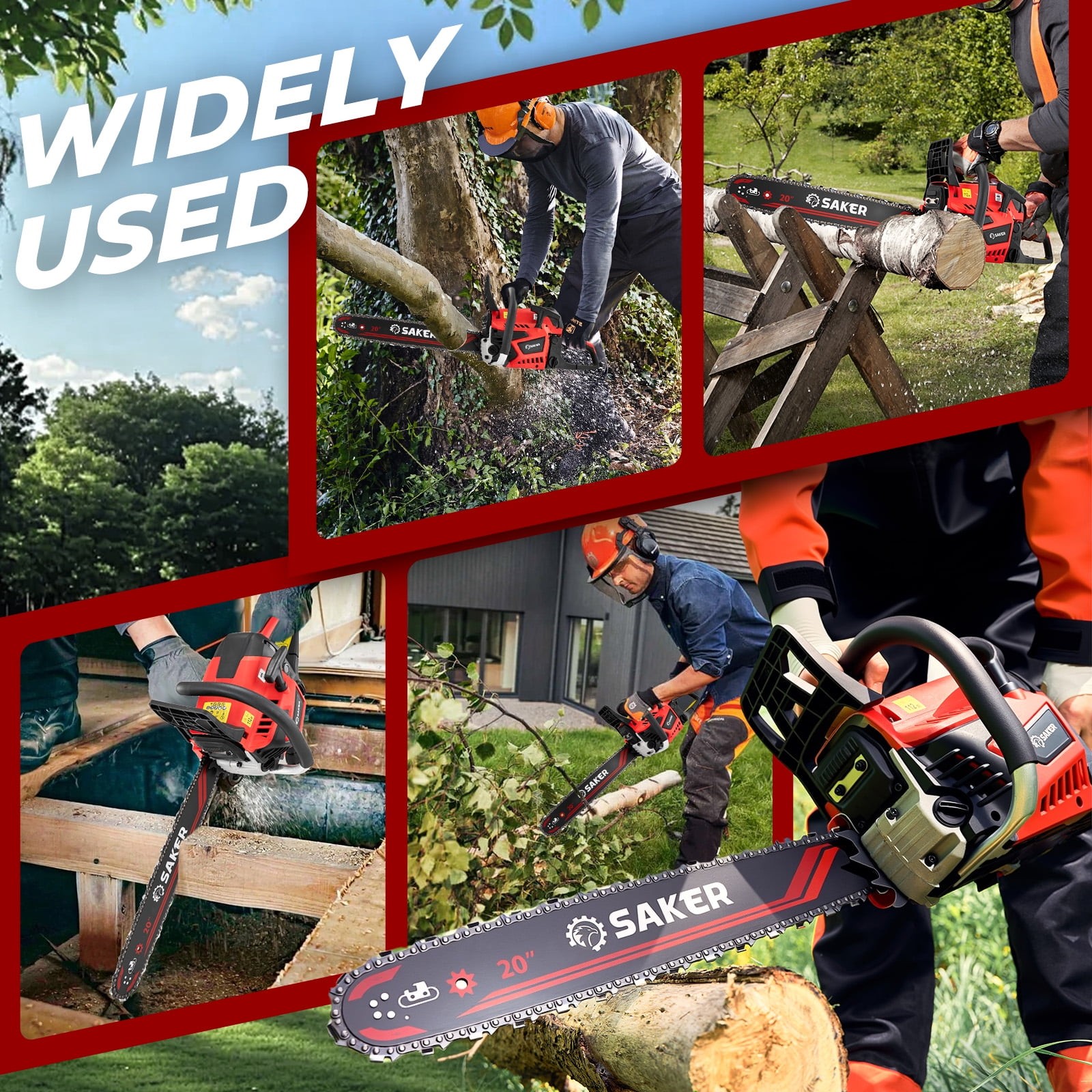 Saker 58cc Gas Chainsaw, 3.2HP 2-Cycle Engine, 20-Inch Manganese Steel Bar,