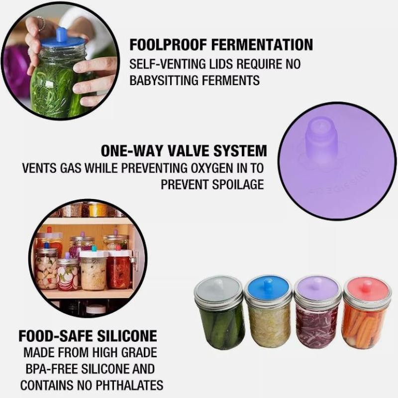 5PCS Silicone Fermenting Lid Waterless Airlock Mold Free Auto Vent For Mason Jar