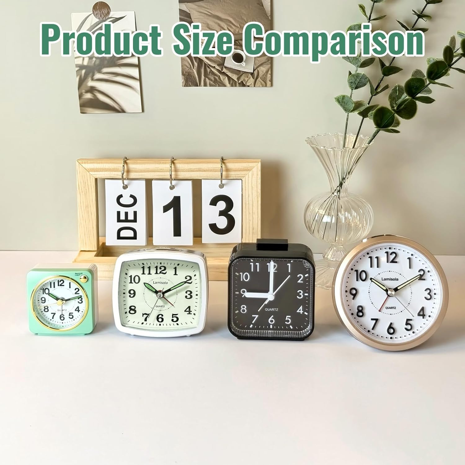 Ultra Small Battery Analog Travel Alarm Clock, Retro Bedside Table Clocks for Be