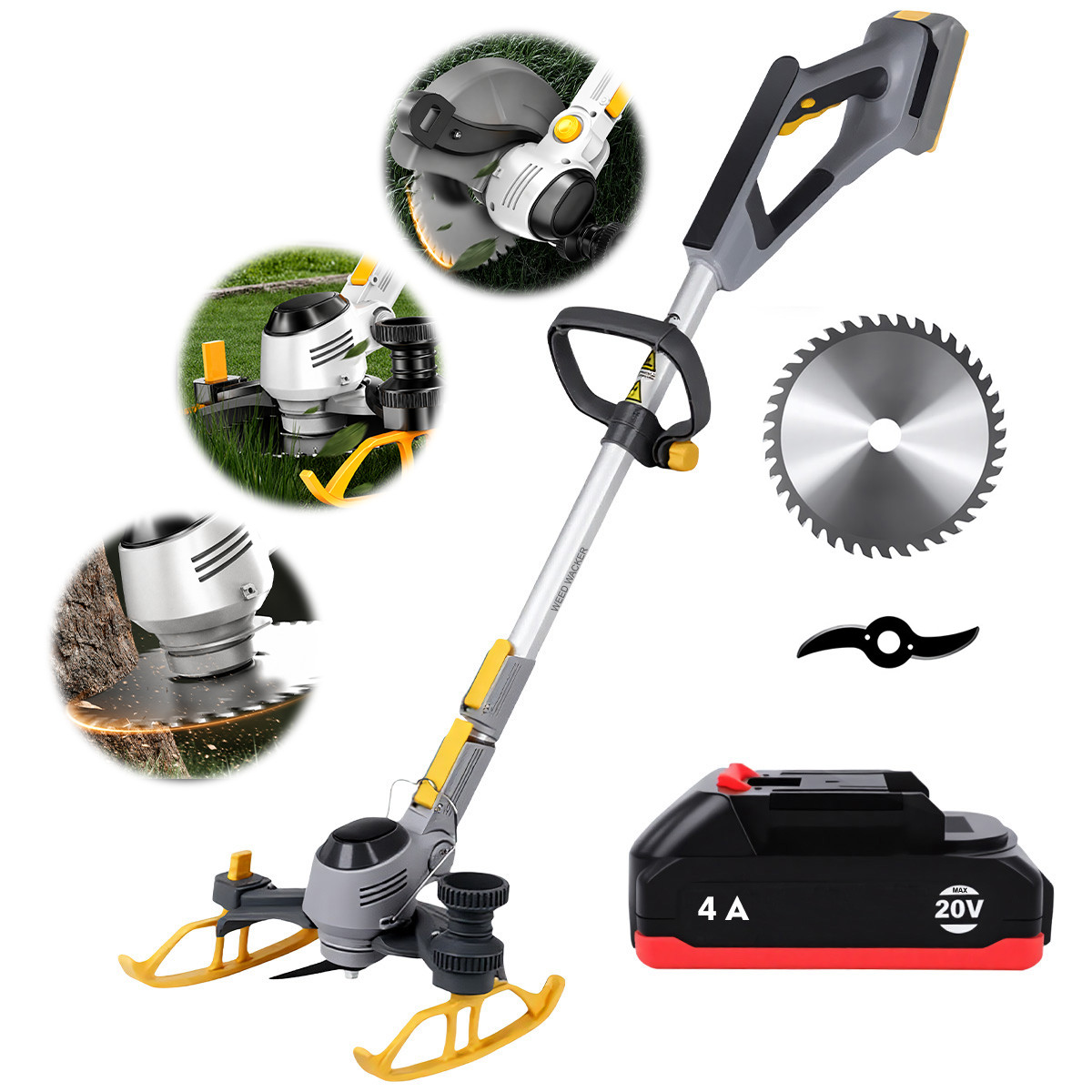 20V Brushless Brush Cutter Cordless Weed Trimmer w/ LCD＆4.0Ah Battery＆Blades